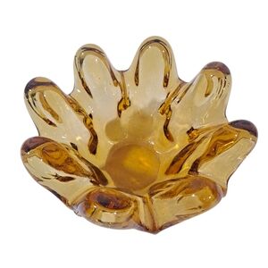 Vintage Amber Art Glas Bowl Scalloped Rim 3"